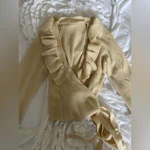 SHEIN Cream Ruffle Cardigan - Size L